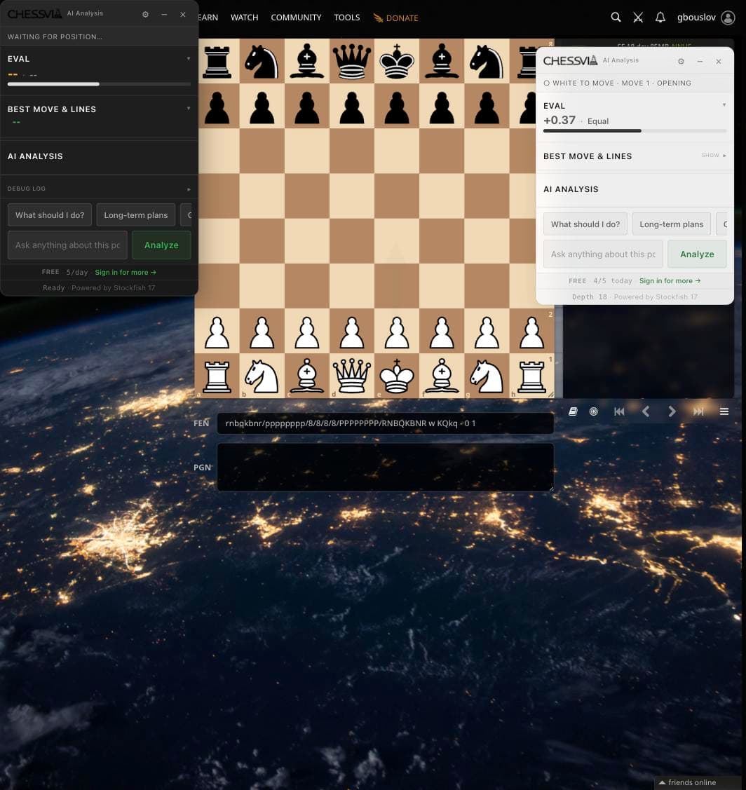 Lichess analysis board showing a chess position with the move list, Stockfish evaluation, and opening explorer panel